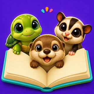 The Vabop app icon: three friends emerging from an open picture book